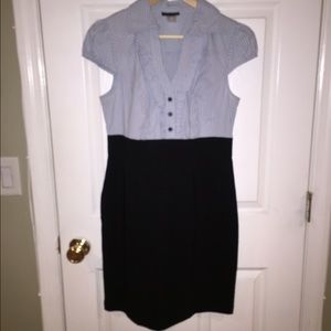 VENUS Dress, Bottom Black / Top Light Blue Striped