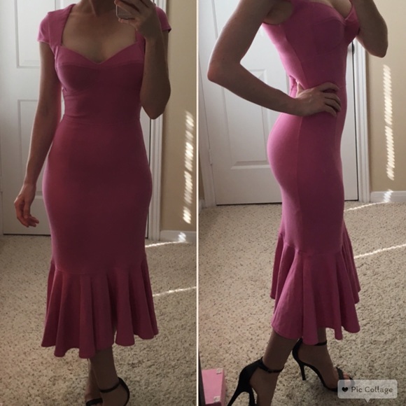 🚫Asos Pink Midi Peplum Hem Bodycon - Picture 2 of 4