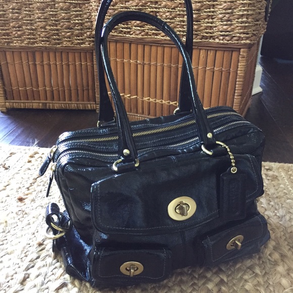 COACH Black Patent Leather Peyton Legacy Handbag