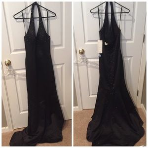 Black Halter dress with small train
