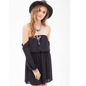 Black Chiffon Off-the-shoulder Dress
