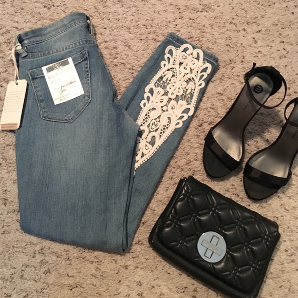 Saks Fifth Avenue Skinny Jeans with Lace Inserts - Picture 7 of 11