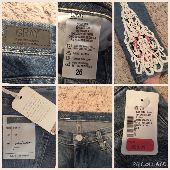 Saks Fifth Avenue Skinny Jeans with Lace Inserts - Picture 9 of 11