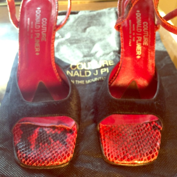 8M Red/Black Python Print with Fur 4 inch heels