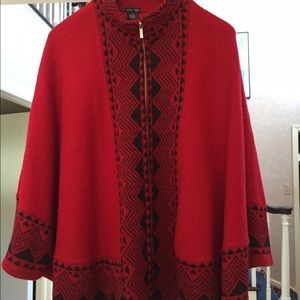 Red and Black Wool Poncho