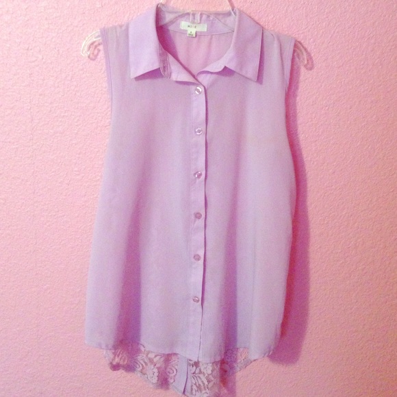 Purple lace button down blouse