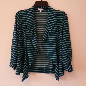 Navy/green striped chiffon blazer