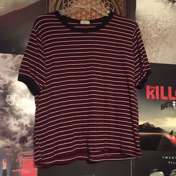 Brandy Melville Tops - burgundy, white and black stripe nadine top