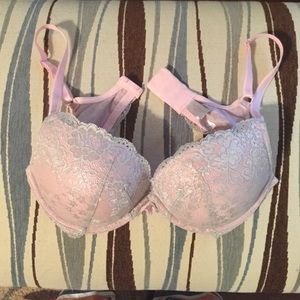 Petty pink with silver lace accents VS bra.