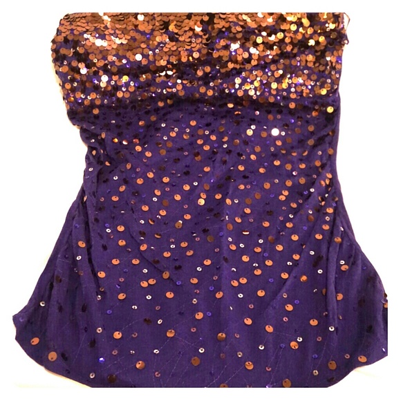 Purple strapless w/ gold sequence - Picture 1 of 2