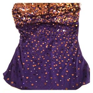 Purple strapless w/ gold sequence