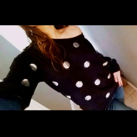 SOLD! PINK Bling Sequin Polka Dots Crew Sweater