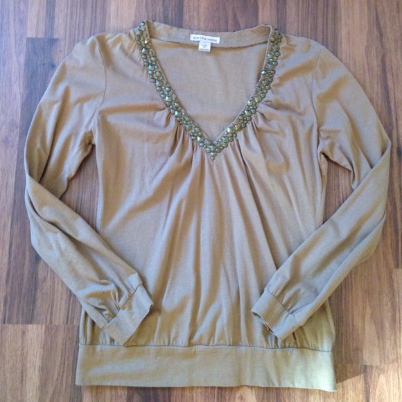 V neck top with brass studded detail