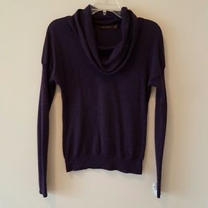 Dark purple cowl neck puffed sleeve sweater