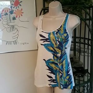 White w/Blue Sequin Design Tank Top
