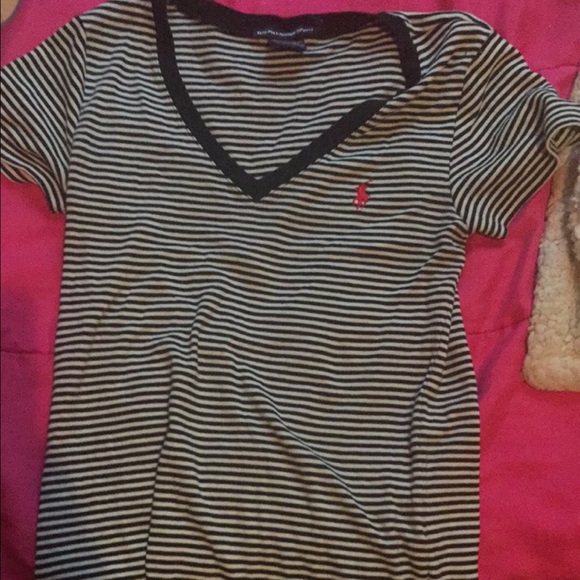Black and white stripe polo V-neck