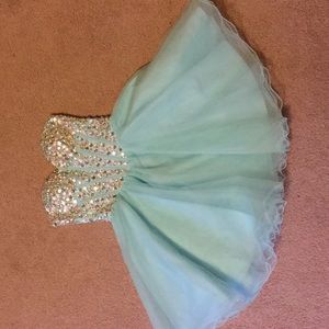 Blue, Strapless, knee high, jeweled bodice dress