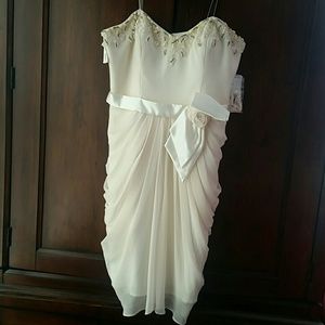 Strapless chiffon dress. Some beading coming loose