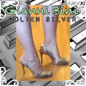 Gianni Bini Silver Leather Slingback Pumps