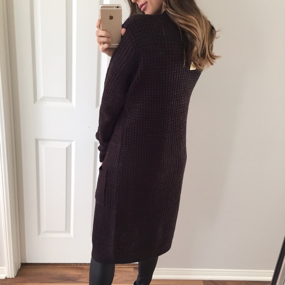 Sold • Chocolate Brown Long Knitted Cardigan - Picture 2 of 4