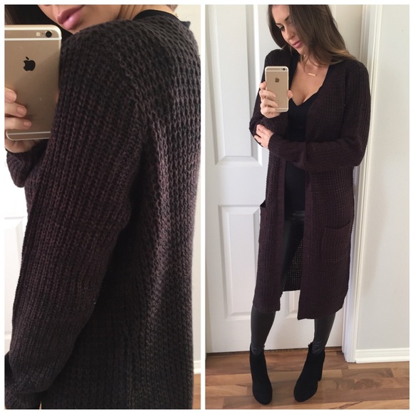 Sold • Chocolate Brown Long Knitted Cardigan - Picture 3 of 4