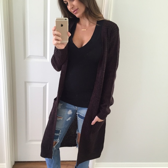 Sold • Chocolate Brown Long Knitted Cardigan - Picture 4 of 4