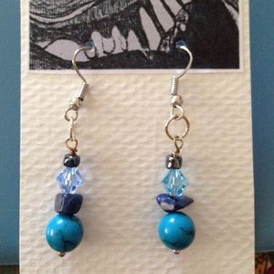 Turquoise , blue and crystal earrings