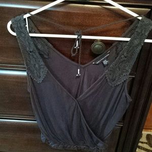 Dark gray  embroidered tank