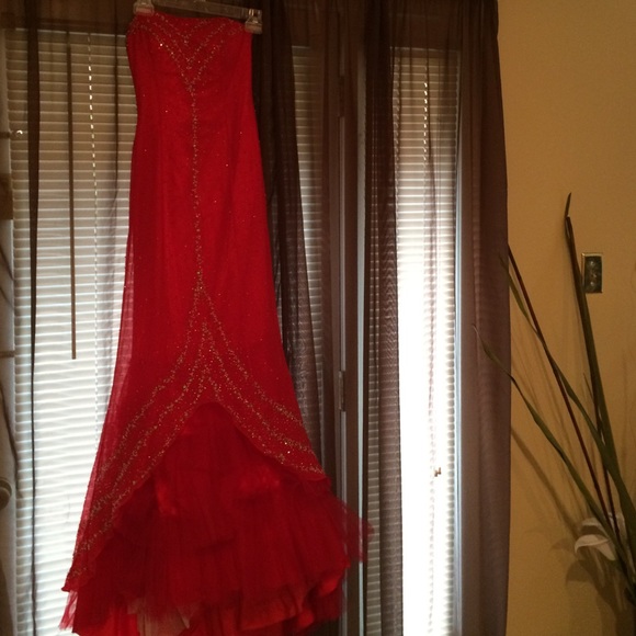 Red evening gown.