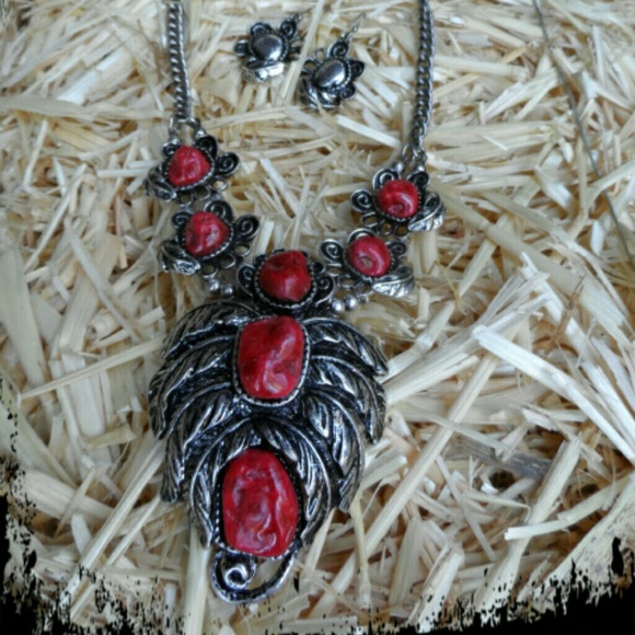 Jewelry - 💖Host  Pick💖Red Turquoise Feather Set