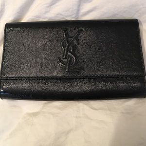 YSL black patent clutch