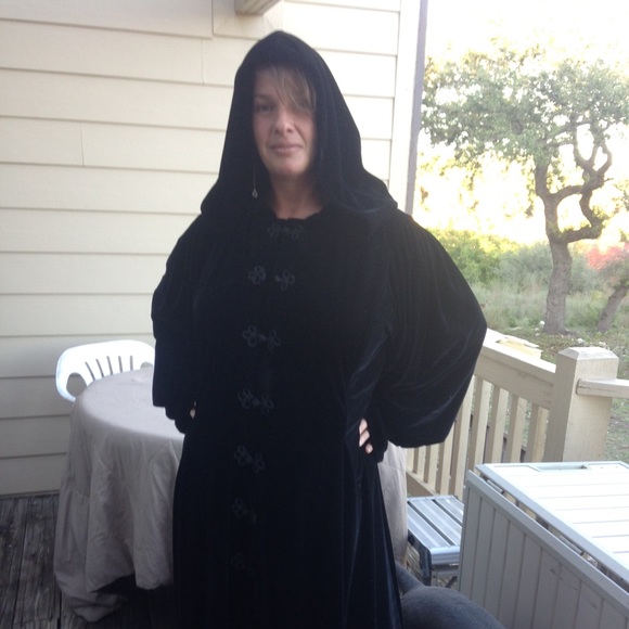 black velvet hooded coat