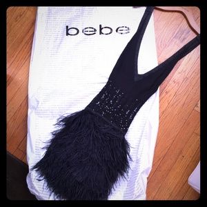 NWT BEBE sequined feather cocktail dress 100% SILK