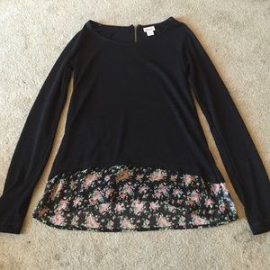 Black long sleeve with floral lace hem