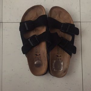 Black suede Birkenstocks