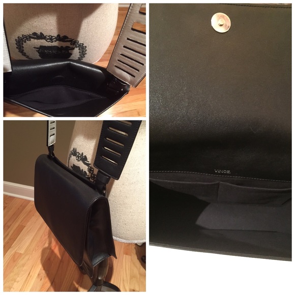 VINCE CUT-OUT BLACK LEATHER HOBO CROSSBODY BAG - Picture 2 of 4