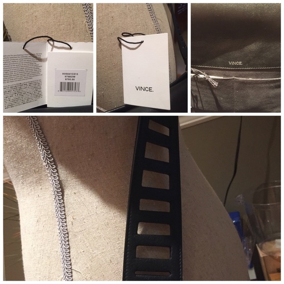 VINCE CUT-OUT BLACK LEATHER HOBO CROSSBODY BAG - Picture 3 of 4