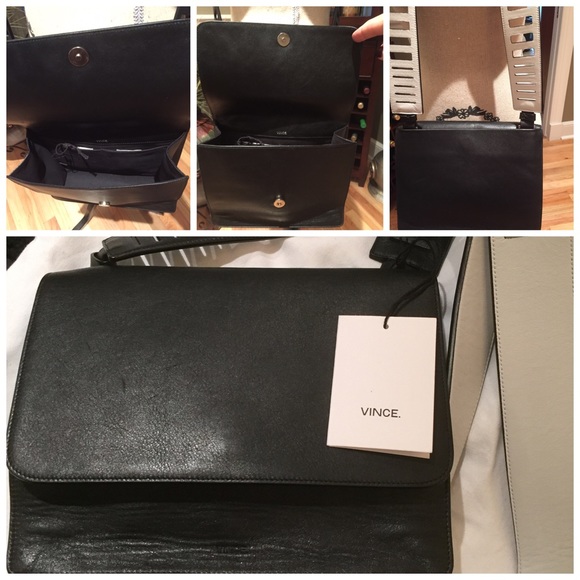 VINCE CUT-OUT BLACK LEATHER HOBO CROSSBODY BAG - Picture 4 of 4