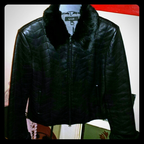 Lambskin Leather Jacket w/rabbit fur trim