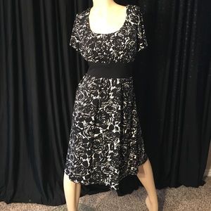 Black and white tie back empire waist dress