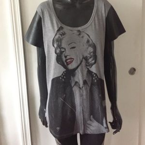 Marilyn Monroe T-shirt with faux leather sleeves
