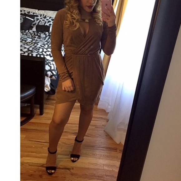 FAUX BROWN SHORT DRESS