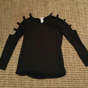 Women's XS black ribbed shoulder long sleeve tee