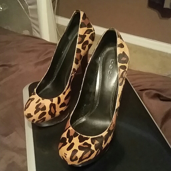 Bebe calf hair leopard pumps