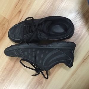 Black slip resistant work shoes.