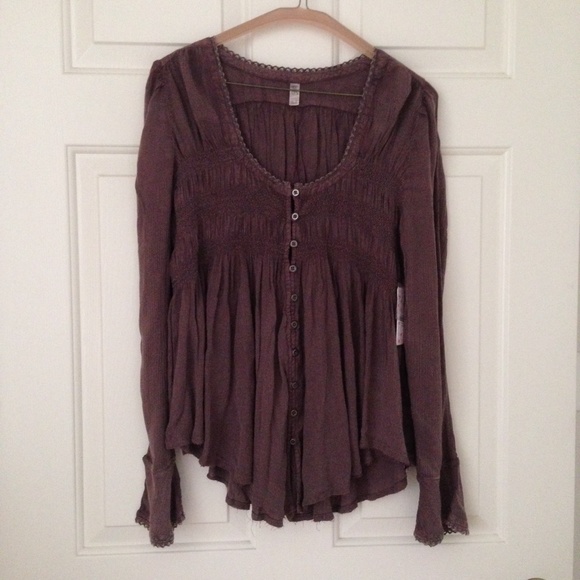 Free People Blue Bird Smocked Top - Picture 3 of 4
