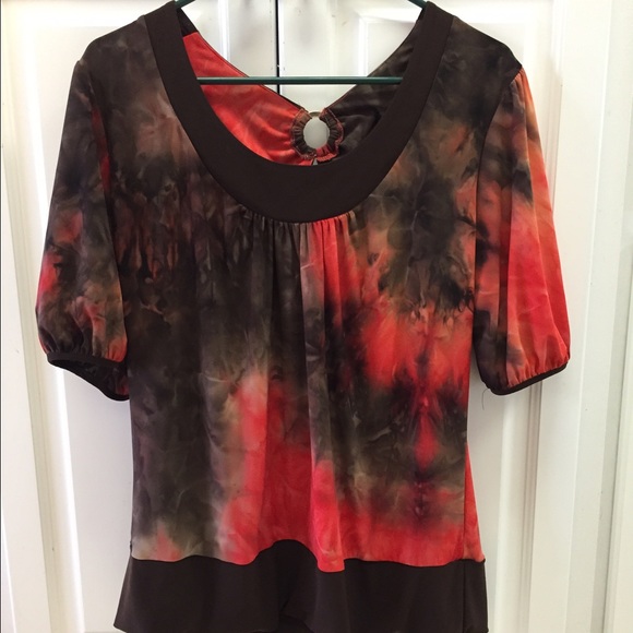 Brown and coral tie dyed blouse