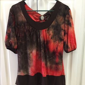 Brown and coral tie dyed blouse
