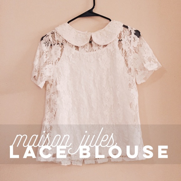 Pearl and white lace collared blouse