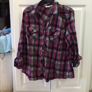 Black,pink and silver plaid shirt